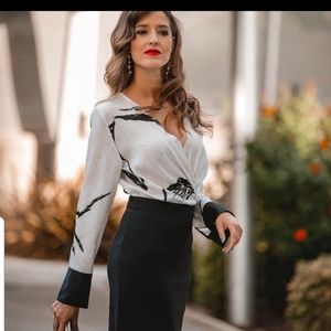 ZARA Printed Blouse with Knot